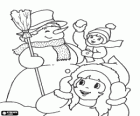 Děti si hrají s sněhulák