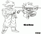 Goku dětské skákání a Goku dospělé, člověk s opičí ocas