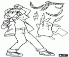 Ash a jeho Pokémon Pikachu házení úrazu elektrickým proudem