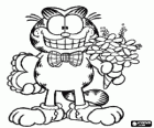 Garfield elegantní dárky Valentýna, kytici květin a velkým srdcem