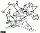Tom a Jerry ve sněhu s lyžemi
