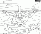 Aang letí přes hory s pomocí jakési závěsné létání