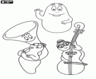 Orchestr Barbapapa, může být ve tvaru barbapapas podle potřeby: například trombon nebo violoncello