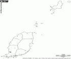 Mapa na Grenadu. Hlavní město: Saint George's. Ostrovní stát v Karibiku, druhý nejmenší zemi v Americe