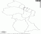 Mapa kooperativní republika Guyana. Hlavní město: Georgetown. Země se nachází v severní části Jižní Ameriky