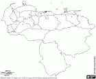 Mapa Bolívarovské republiky Venezuela. Hlavní město: Caracas. Země se nachází na severu Jižní Ameriky a s pobřeží Karibského moře