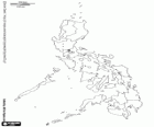Mapa Filipínské republiky. Hlavní město: Manila. Země s 7.107 ostrovy v Tichém oceánu, v jihovýchodní Asii