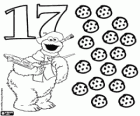 Číslo 17 a Cookie Monster má malované sedmnáct soubory cookie