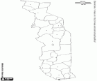 Mapa Toga, Republikou Togo. Hlavní město: Lomé. Země v subsaharské Africe s pobřeží Guinejského zálivu