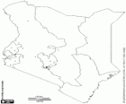 Mapa keňské republiky. Hlavní město: Nairobi. Země na východě Afriky s pobřeží Indického oceánu