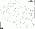 Mapa sjednocené republiky Tanzanie. Hlavní město: Dodoma. Země ve střední Africe s pobřeží Indického oceánu