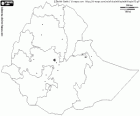 Mapa z Etiopie, Etiopská federativní demokratické republiky. Hlavní město: Addis Abeba. Země Afrického rohu bez zásuvky k moři