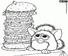 Hladový Furby s obrovským hamburger