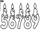 Čísla 5, 6, 7, 8 a 9 s narozeninové svíčky