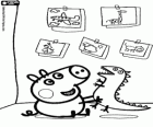 Mladší bratr Peppa, George s jeho hračku dinosaura v ložnici