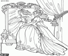 Princezna Leonora s šaty krásné strany před zrcadlem