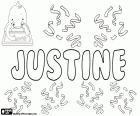 Justine, jméno pro děvče v angličtině, francouzštině, němčině, Norština a Nizozemci. Justine, název odvozený od latinského Iustina