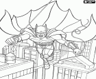Netopýří muž, superhrdina Batman pohybuje nad budovami Gotham City
