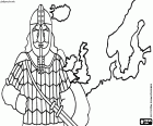 Viking válečník a mapa území viking lidí