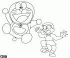 Hlavní protagonisté jsou cosmic cat Doraemon a jeho přítel člověka, japonského chlapce jménem Nobita Nobi