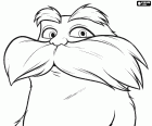 Tvář hlavního protagonisty, Lorax s jeho výrazné obočí a vousy