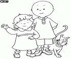 Caillou s jeho mladší sestra Rosie a jeho kočičí Gilbert. Caillou je velmi zodpovědná dítě, které moc se stará o svou malou sestru a jeho kočka