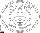 Štít z Paris Saint-Germain Football Club, PSG, sportovní klub a fotbalový klub se sídlem v Paříži, hlavním městě francouzské