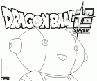 Logo Dragon Ball Super s podivný robot, charakter v pokračování slavné anime-manga Dragon Ball