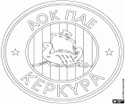 Logo AOK Korfu, Athlitikos Omilos Kerkyra, fotbalový klub se sídlem v Korfu, Kerkyra v řečtině, město a město druhý největší ostrov v Jónském moři, Jónské ostrovy. Korfu se nachází u severozápadního pobřeží Řecka