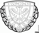 Štít z WKS Śląsk Vratislav, Wrocławski Klub Sportowy Śląsk Wrocław SA, fotbalový klub sídlící v Vratislav, město na březích řeky Odry a město Dolnoslezském vojvodství na jihozápadě Polska