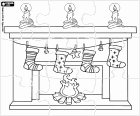 Puzzle s krásným krbem zařízené pro vánoční oslavy