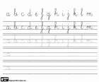 Cvičení kaligrafie s abecedou, malá písmena od A do M