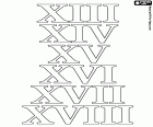 Po římské číselný systém učení, zde jsou čísla 13, 14, 15, 16, 17 a 18