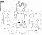 Puzzle vybarvit, vystřihnout a hrát s logem nejslavnějších prasátko Peppa Pig