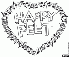 Logo Happy Feet uvnitř notová osnova ve tvaru srdce s hudební noty