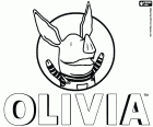 Logo Olivia s šťastný obličej prasátko, hlavní postava vytvořená Ian Falconer