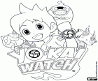 Logo a hlavní postavy od Yo-kai Watch: Nate, Whisper, Jibanyan a Komasan