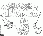 Skupina trpaslíků s původní anglický logem nového filmu Gnomeo a Julie, Sherlock Gnomes, Sherlock Koumes