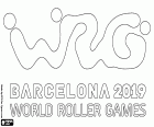 Logo World Roller Games Barcelona 2019. Jedenáct mistrovství světa sportu na malé kolo v Barceloně a dalších katalánských městech, Vilanova i la Geltrú, Sant Cugat del Vallès, Terrassa a Mollet del Vallès od 4-14 července 2019