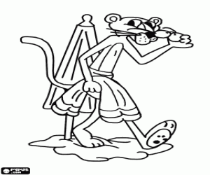 Omalovánka Růžový panter se těší na pláž