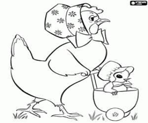 Omalovánka Slepice a kuřátko v Velikonoce