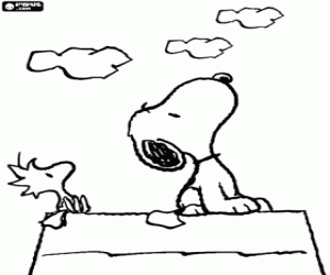 Omalovánka Snoopy a Woodstock při pohledu na oblohu