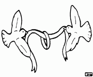 Omalovánka Snubní prsten a holubice