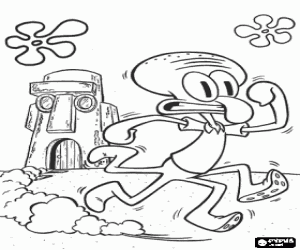 Omalovánka Squidwarde běží mimo domov