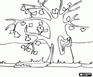 Omalovánka Strom s několika listy na větvích