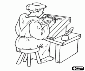 Omalovánka Středověký mnich s pergamen