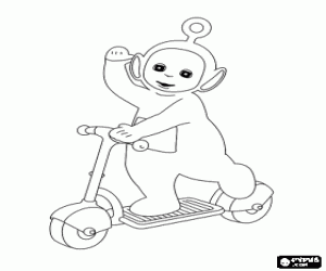 Omalovánka Teletubbie Po a koloběžka