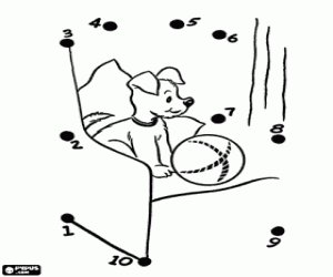 Omalovánka Tečka na tečka, psa a míč