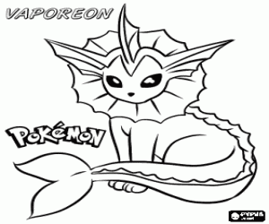 Omalovánka Vaporeon, vodní pokemon