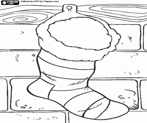 Omalovánka Vánoční ponožka na cihly zdi